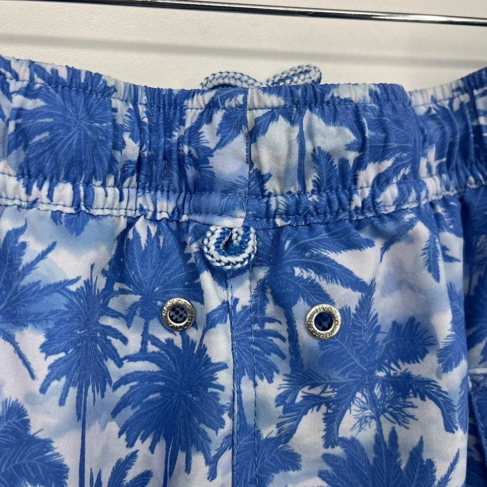 Peter Millar Seaside Swim Trunks‎ Men's 2XL Blue Palm Trees Elastic Waist